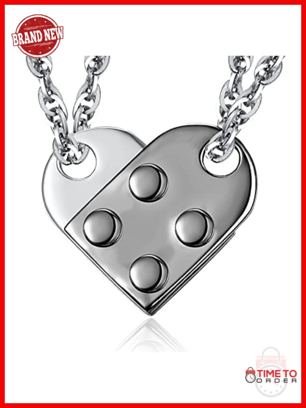 Sterling Silver Heart Pendant Necklace Set for Couples Best Friends 2 Piece